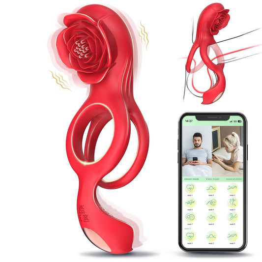 App - Controlled Rose Couples Ring Vibrator with Wearable Ergonomic Design & Smart Modes - Nightloom Sex Toy Shop