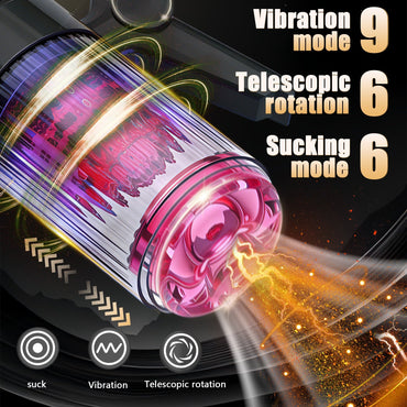 Black 3-in-1 multifunctional handheld electric male masturbator provides vibration, suction, and rotation functions