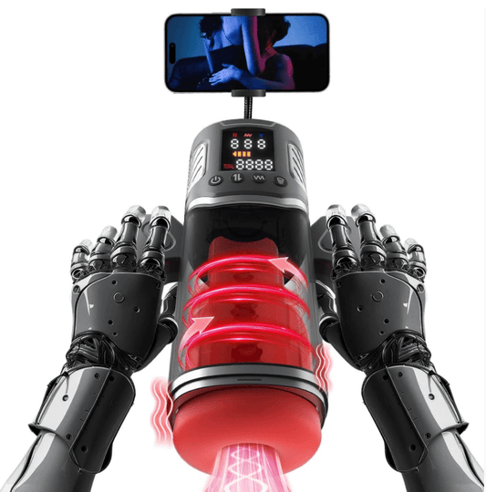 black handheld heated automatic male masturbator