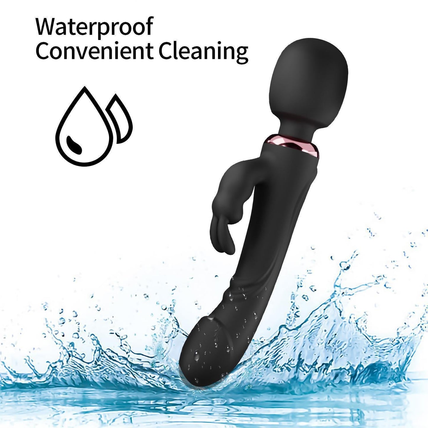 The black realistic penis head rabbit female vibrator features a waterproof design and is easy to clean