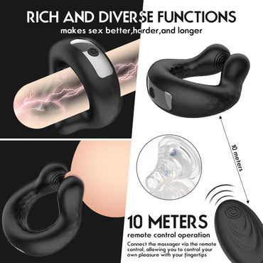 The black U-shaped electric male cock ring has multiple functions to enhance the sexual experience