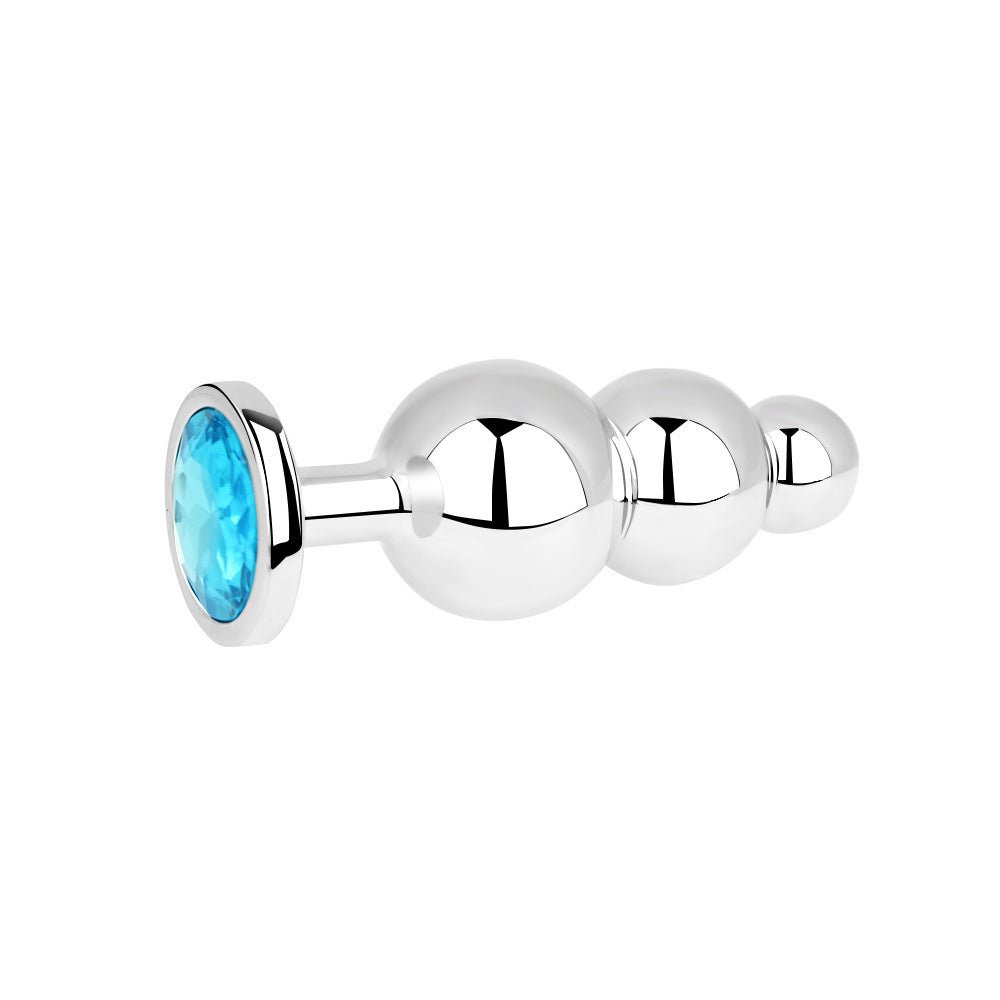 Gemstone-based metal butt plug with three-ball design gemstone base