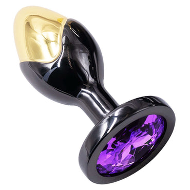 Gold gemstone base with threaded metal butt plug, violet gemstone base shown