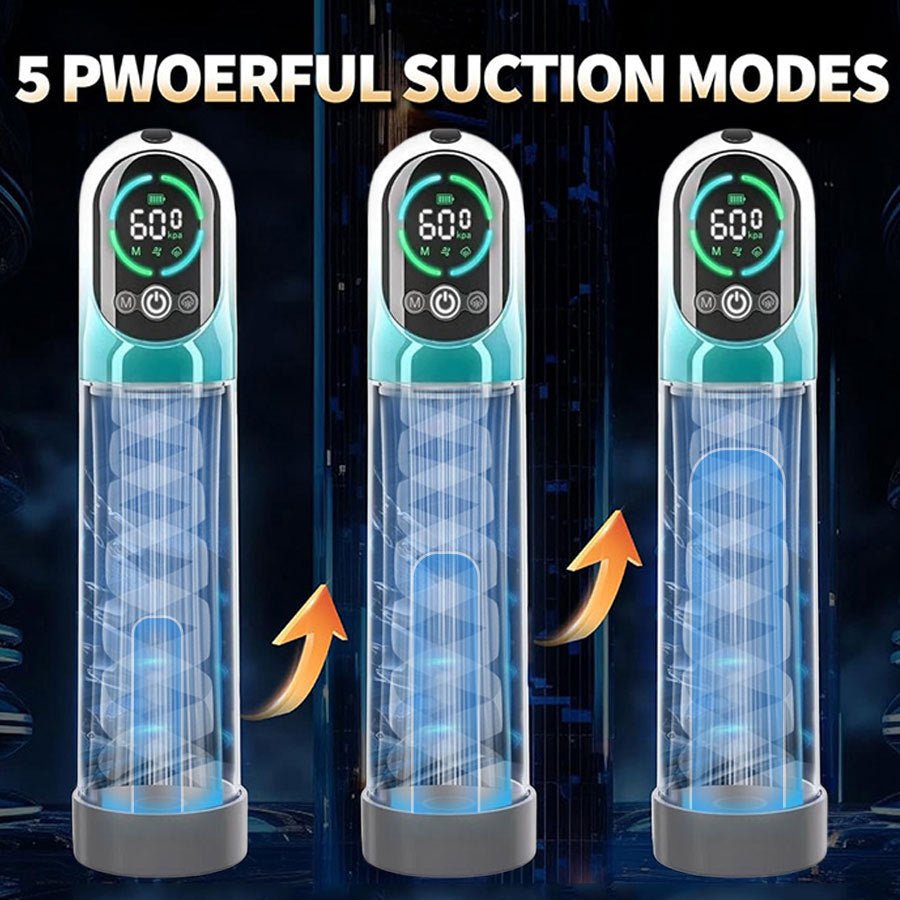 The handheld screen display electric male masturbator has 5 different suction modes