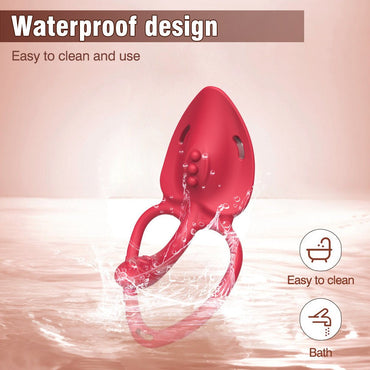 Red double clitoral stimulation ring design, female vibrator with waterproof design