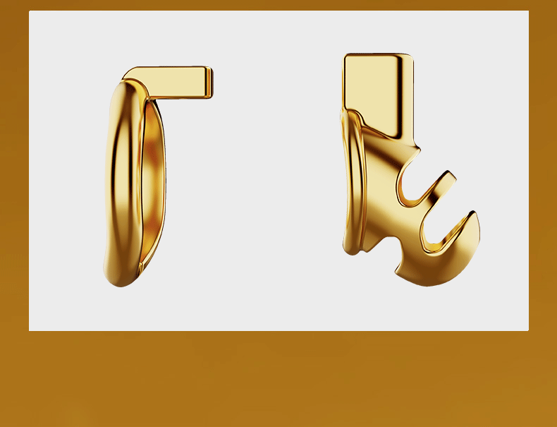 Luxury Gold Stainless Steel Chastity Cage with 50mm Hinged Ring, Rhinoceros Horn Male Chastity Device with Dual Remote Control and Key Unlock System