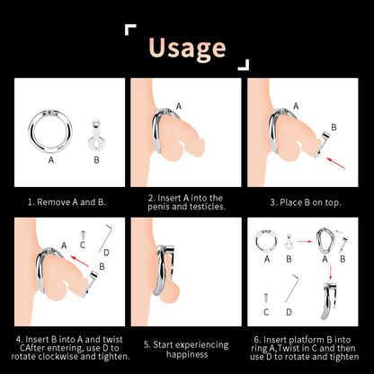 Ergonomic Stainless Steel Chastity Cage Auxiliary Ring Set with Adjustable Elastic Straps, Metal Anti-Off Ring & Allen Key Hardware
