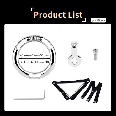 Ergonomic Stainless Steel Chastity Cage Auxiliary Ring Set with Adjustable Elastic Straps, Metal Anti-Off Ring & Allen Key Hardware