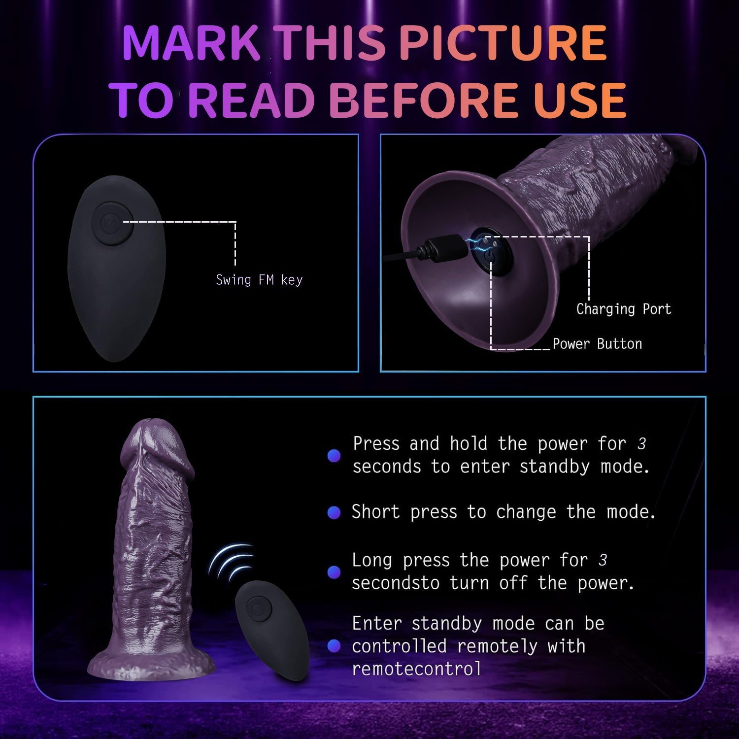 6-inch purple extra-thick silicone realistic electric vibrating dildo instruction manual