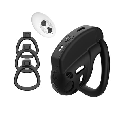 Ergonomic Electric Remote Control Chastity Cage Set with 6 Sizes Base Rings