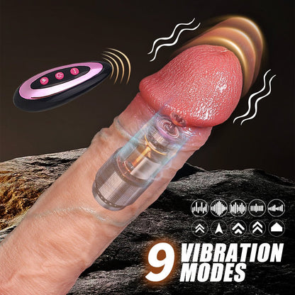 The 9-inch flesh silicone thrusting vibrating dildo has 9 vibration modes
