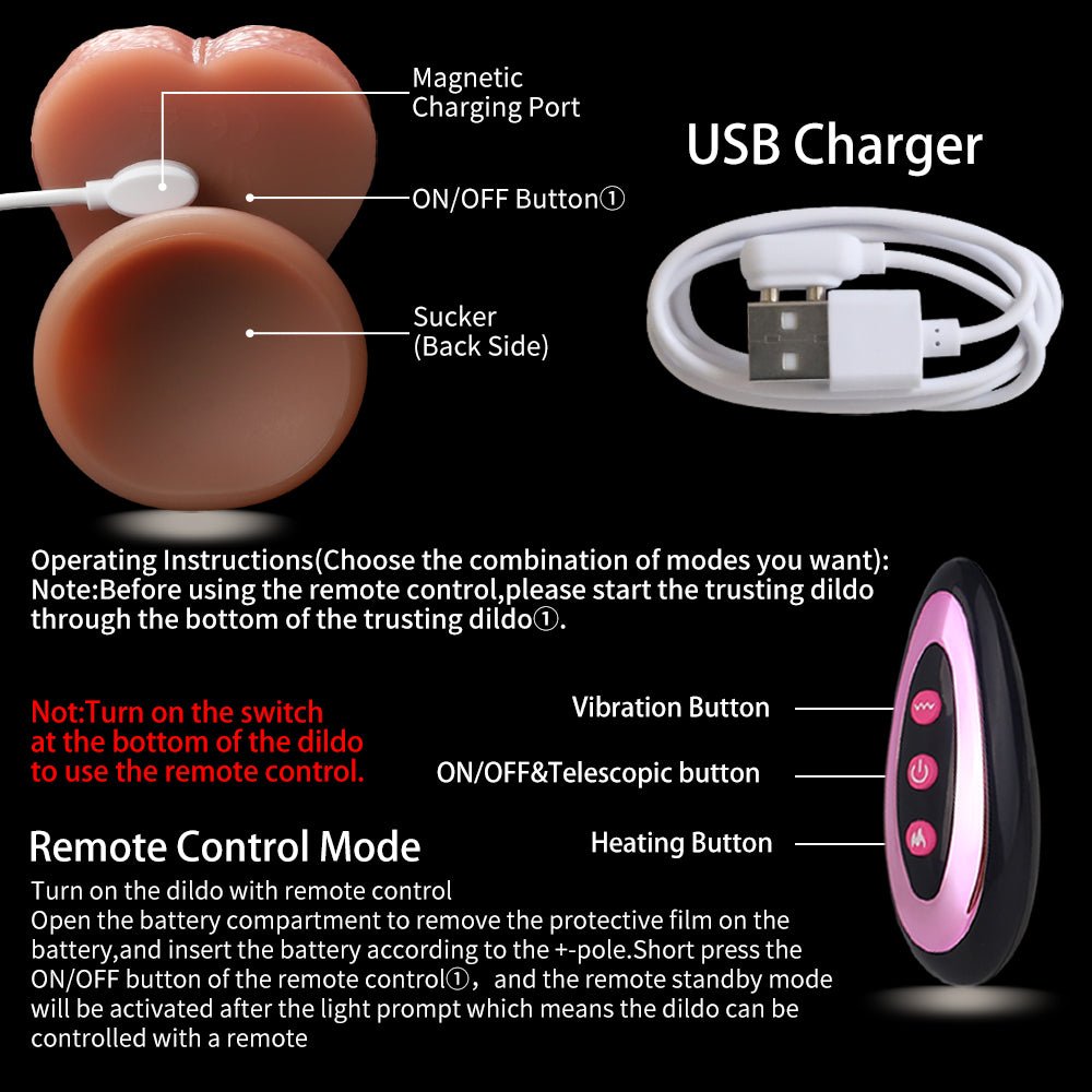 9-inch flesh silicone thrusting vibrating dildo instruction manual