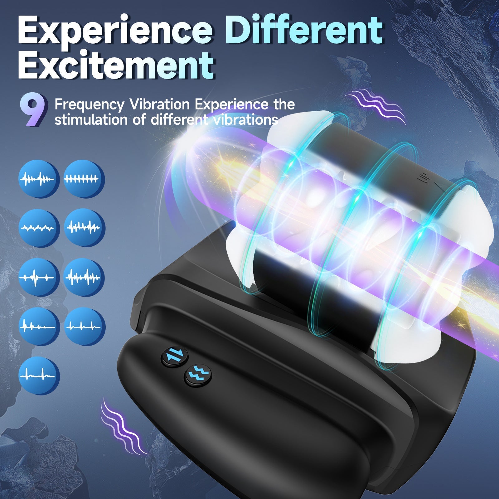 The app-controlled, handheld, simulated channel-heated male masturbator has 9 vibration frequencies
