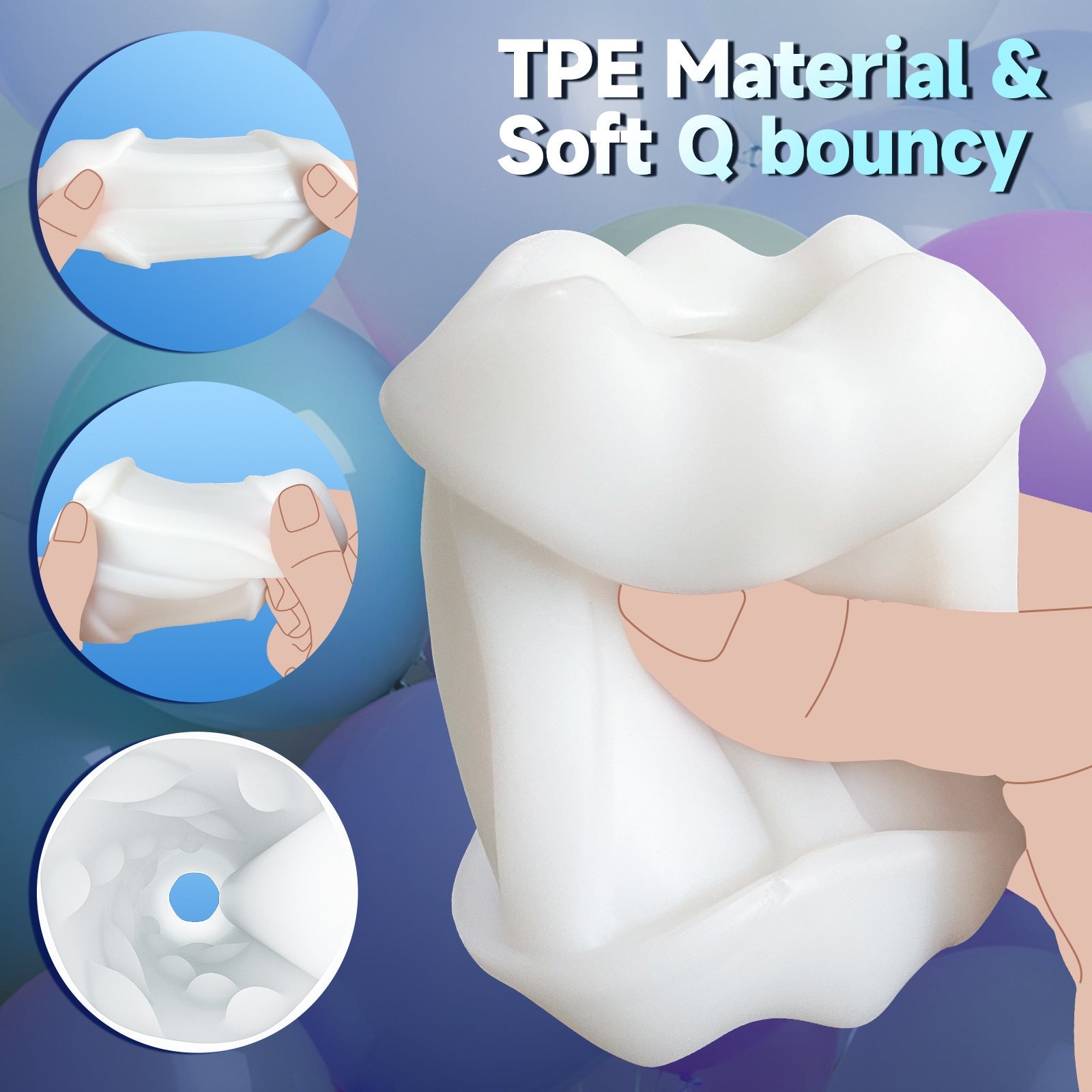 The app-controlled, handheld, simulated channel-heated male masturbator has a soft TPE lining