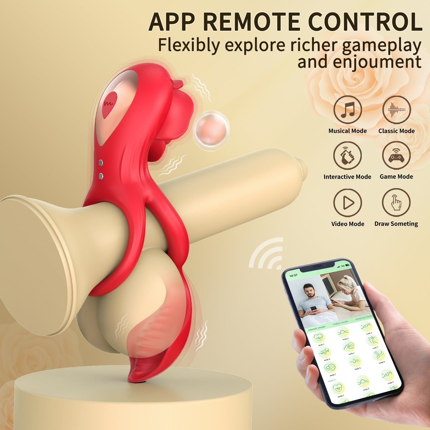 App - Controlled Rose Couples Ring Vibrator with Wearable Ergonomic Design & Smart Modes - Nightloom Sex Toy Shop