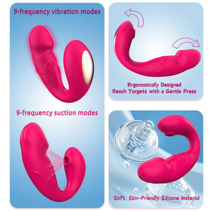 The app controls the red clitoral suction female vibrator, which has 9 vibration frequencies and suction modes.