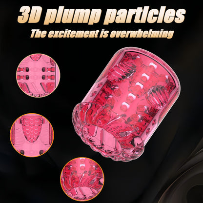 The black 3-in-1 multifunctional handheld electric male masturbator features a richly textured inner sleeve