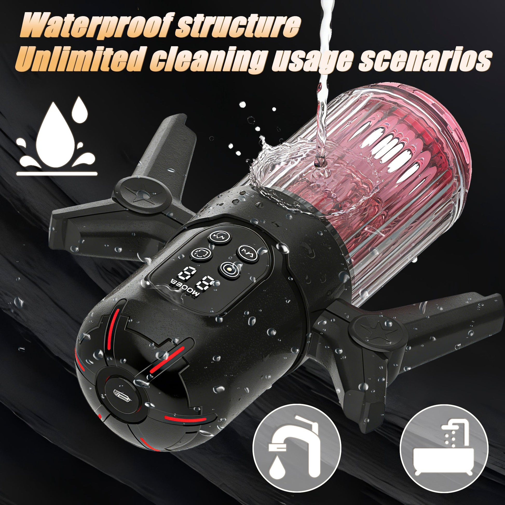 Black 3-in-1 multifunctional handheld electric male masturbator with waterproof function