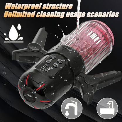 Black 3-in-1 multifunctional handheld electric male masturbator with waterproof function