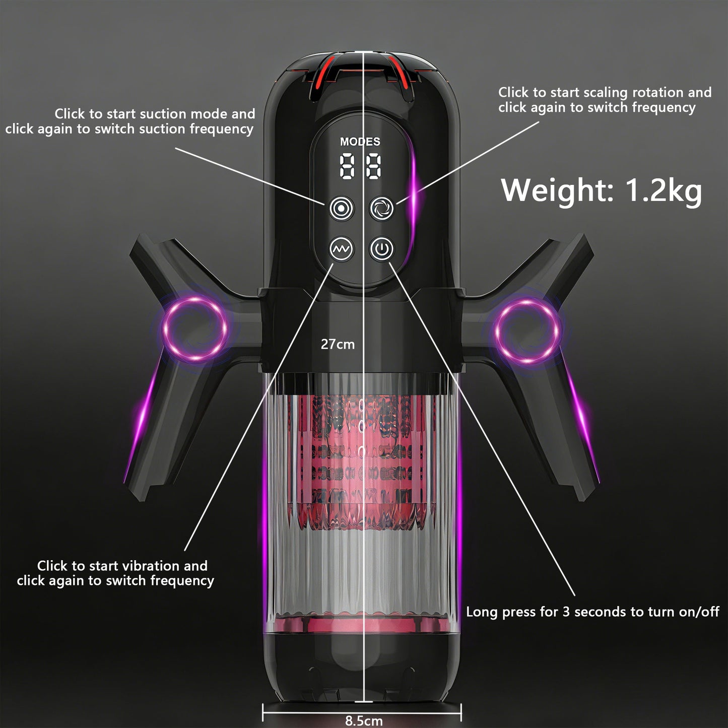 black 3 in 1 multifunctional handheld electric male masturbator size chart