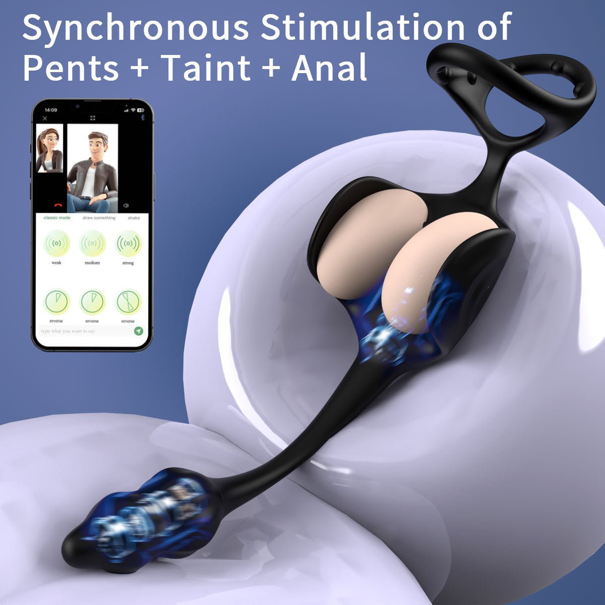 Black 3-in-1 wearable electric male prostate stimulator with ring can stimulate multiple areas simultaneously