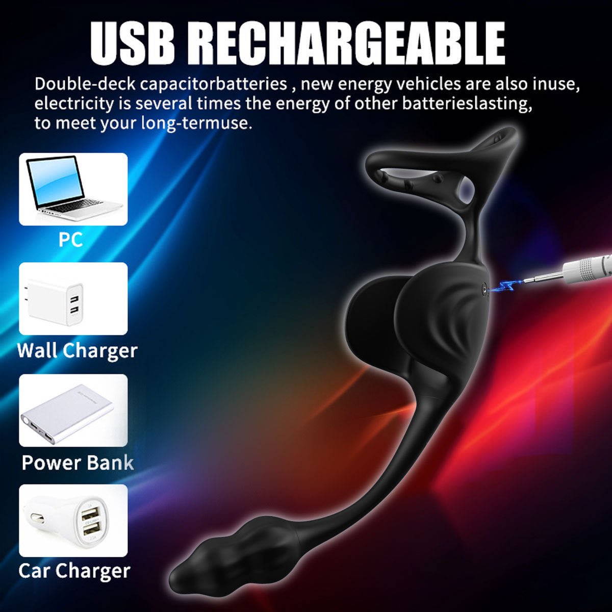 black 3 in 1 wearable electric male prostate stimulator with ring uses usb to charge