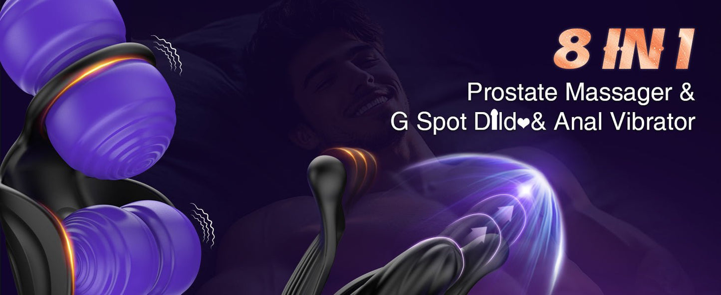 Black 8-in-1 dilation head design male electric prostate stimulator can be used for anal dilation, prostate, and G-spot stimulation