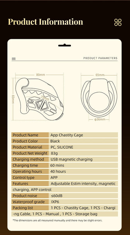 Black app control multifunctional male chastity cage product information