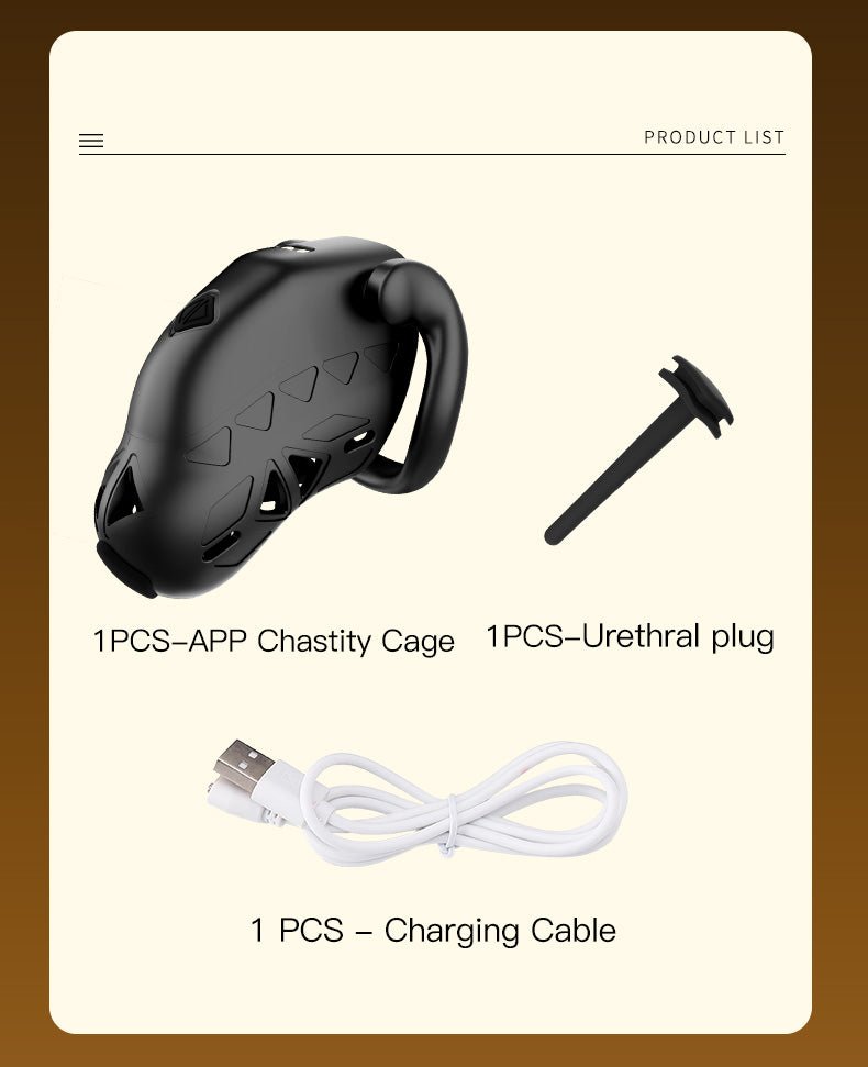 Black app control multifunctional male chastity cage kit contents