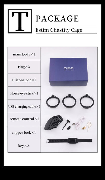 Black app remote control resin male chastity cage kit accessories contents