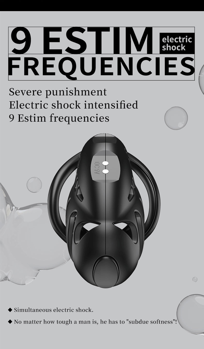 Black app remote control resin male chastity cage has 9 shock frequencies