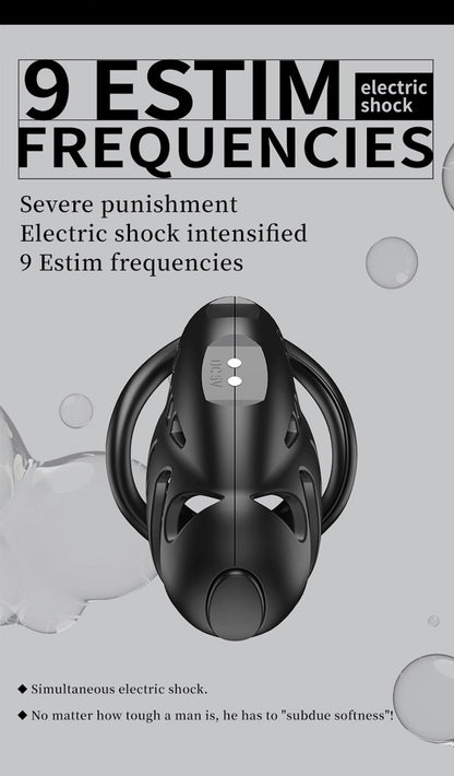Black app remote control resin male chastity cage has 9 shock frequencies