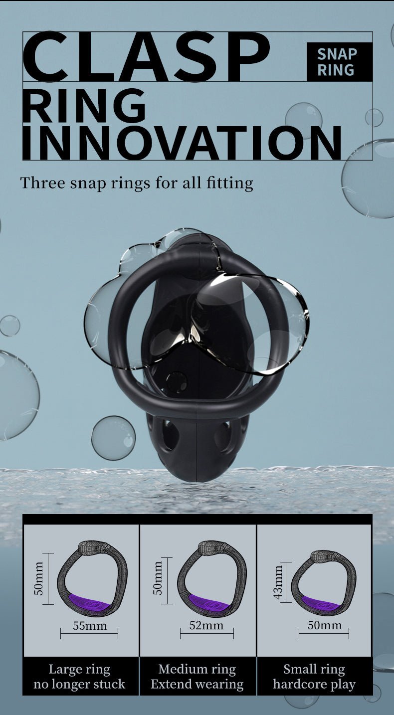 The black app remote control resin male chastity cage has 3 rings to fit different penis sizes