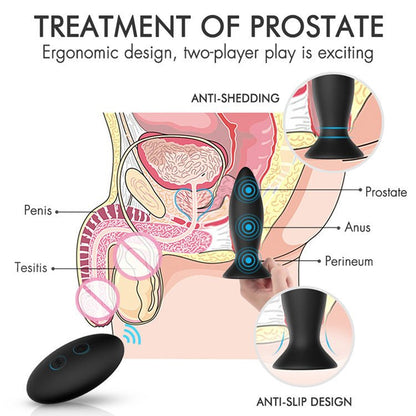 A black bullet-shaped silicone electric butt plug can be used for prostate stimulation