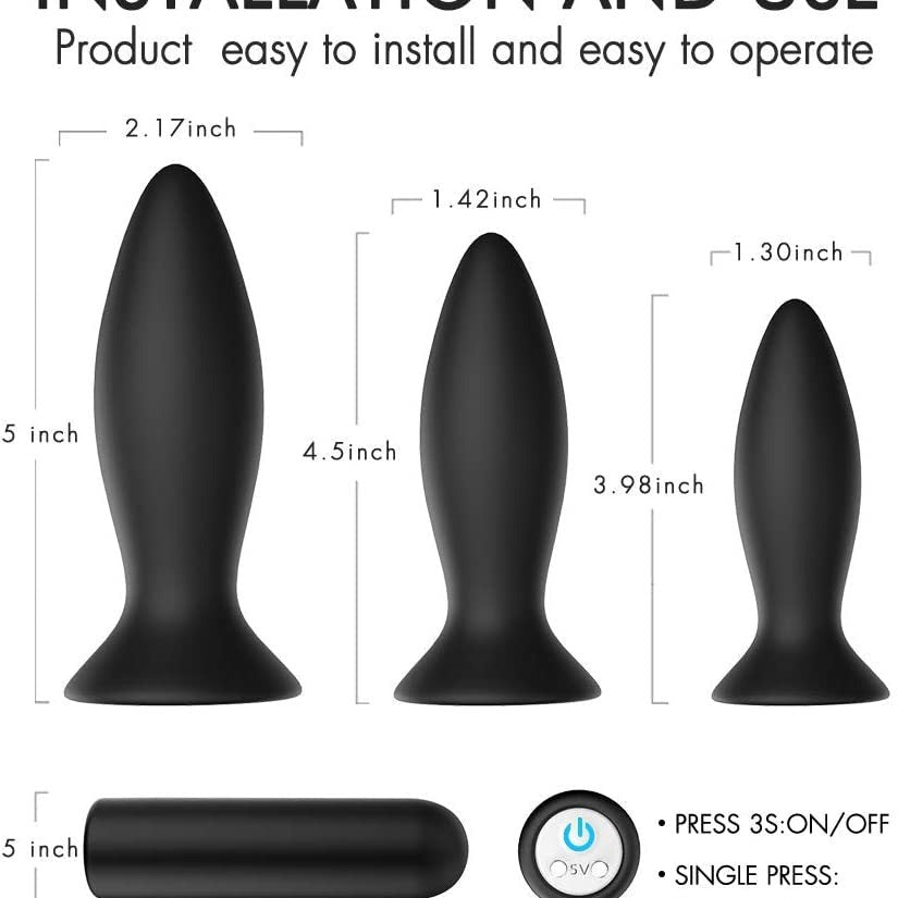 The black bullet-shaped silicone electric butt plug size chart