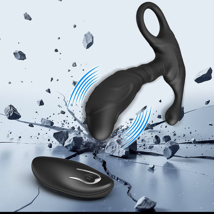 The black curved head silicone male electric prostate stimulator provides very strong vibration stimulation