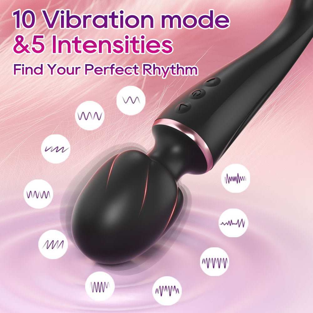 The black double headed female vibrator offers 10 modes and vibration intensities