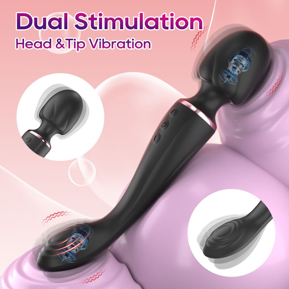 The black double headed female vibrator provides dual simultaneous stimulation