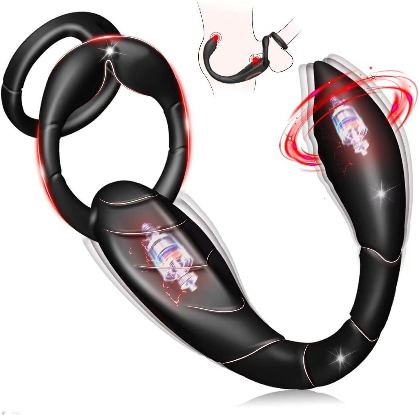 black electric male prostate stimulator with penis ring