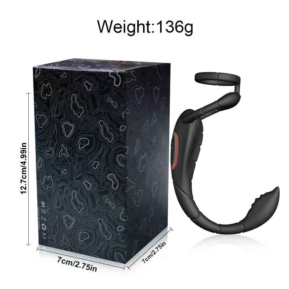 Black electric male prostate stimulator with a penis ring size chart