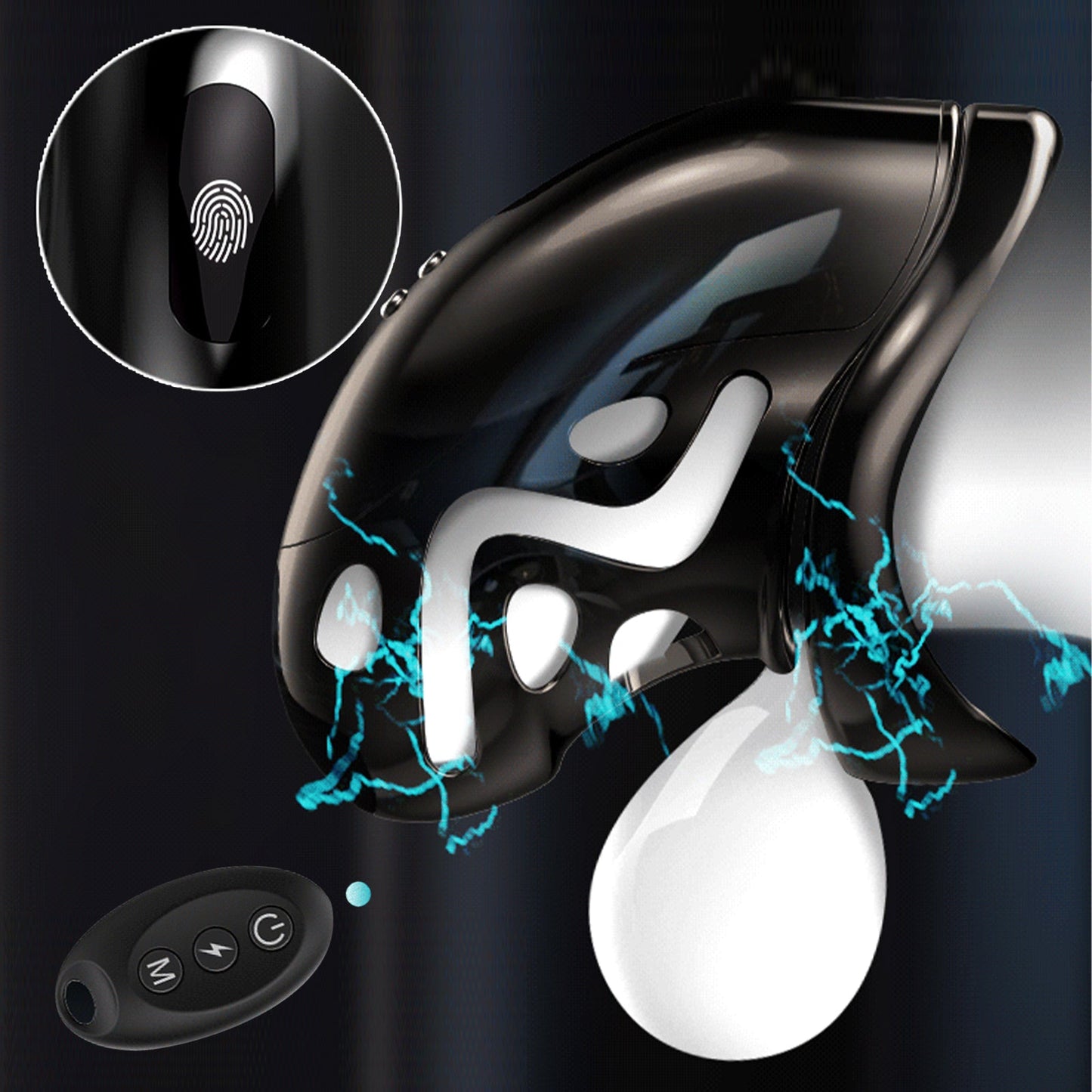 Demonstration of the actual wearing effect of the black electric remote control chastity cage