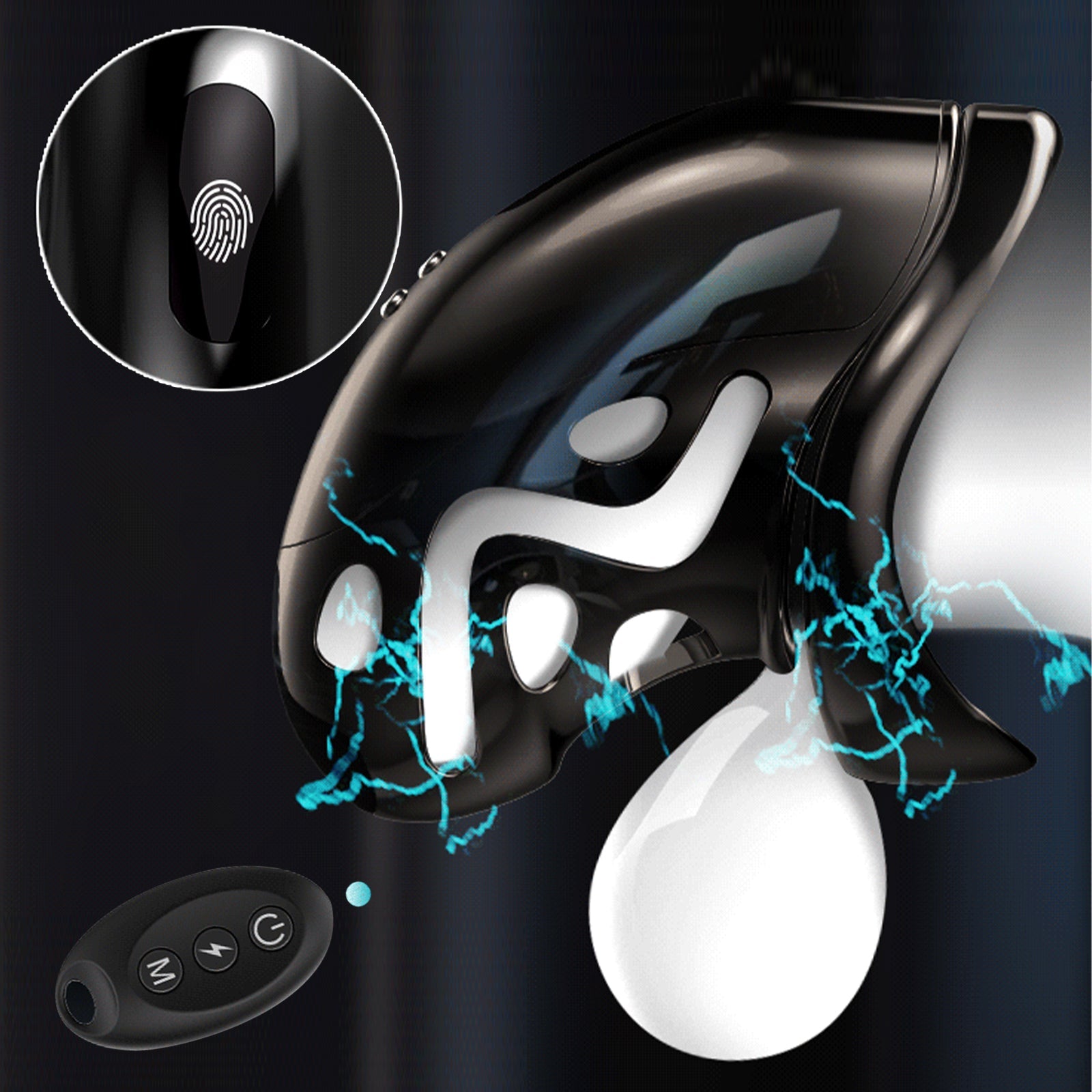 Demonstration of the actual wearing effect of the black electric remote control chastity cage
