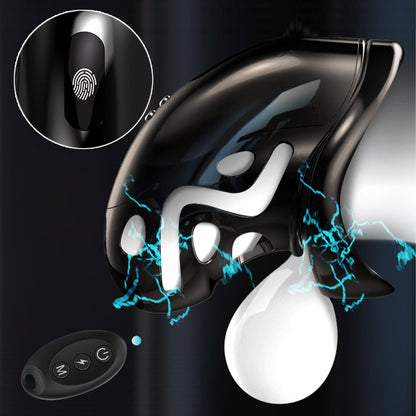 Demonstration of the actual wearing effect of the black electric remote control chastity cage