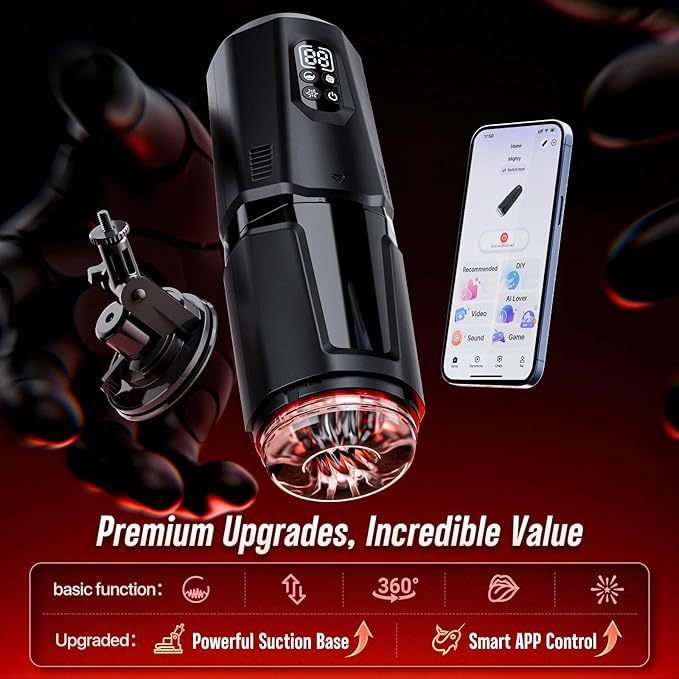 The black handheld 360-degree fully enclosed automatic male masturbator offers an upgraded experience compared to traditional masturbators