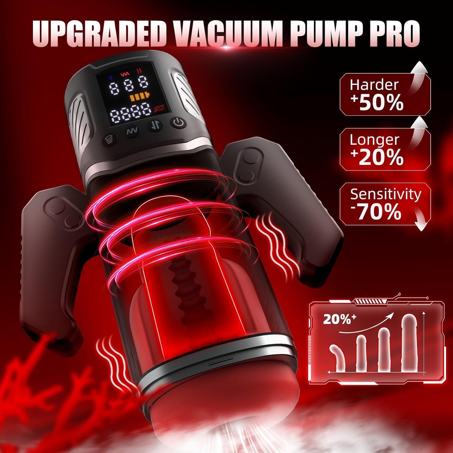 The black handheld heated automatic male masturbator features a built-in vacuum pump design to enhance penile function