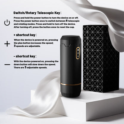 Instructions for use of black handheld rotating automatic male masturbator