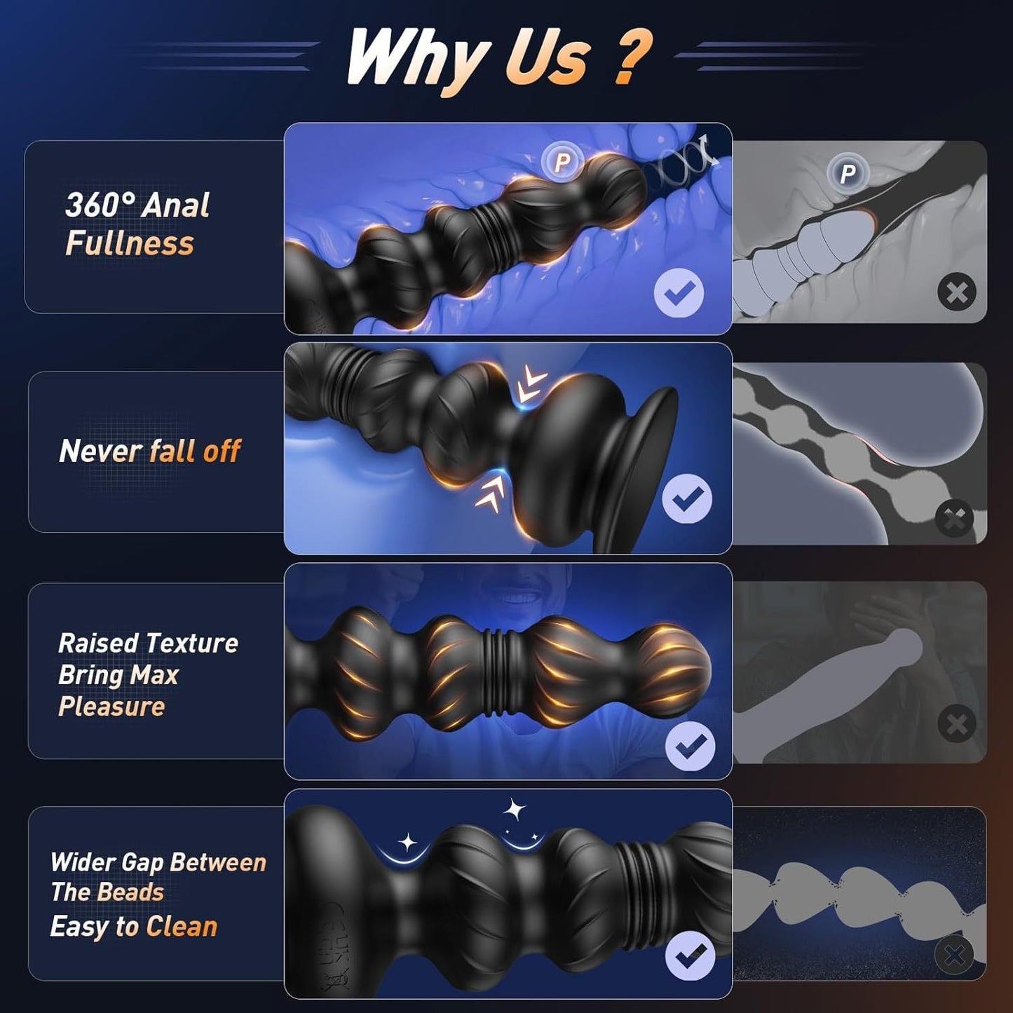 Advantages of black multi-spherical design app electric butt plug
