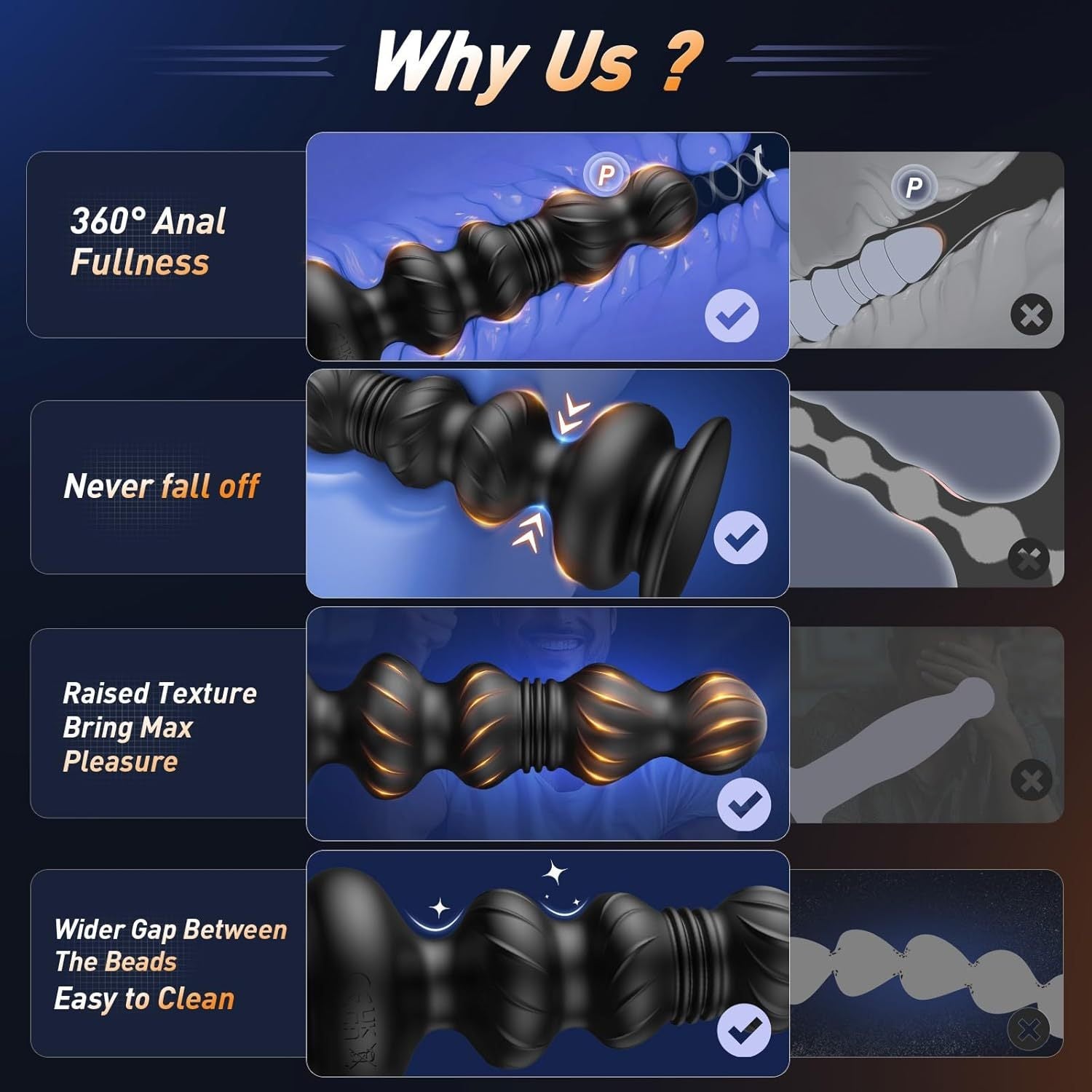 Advantages of black multi-spherical design app electric butt plug