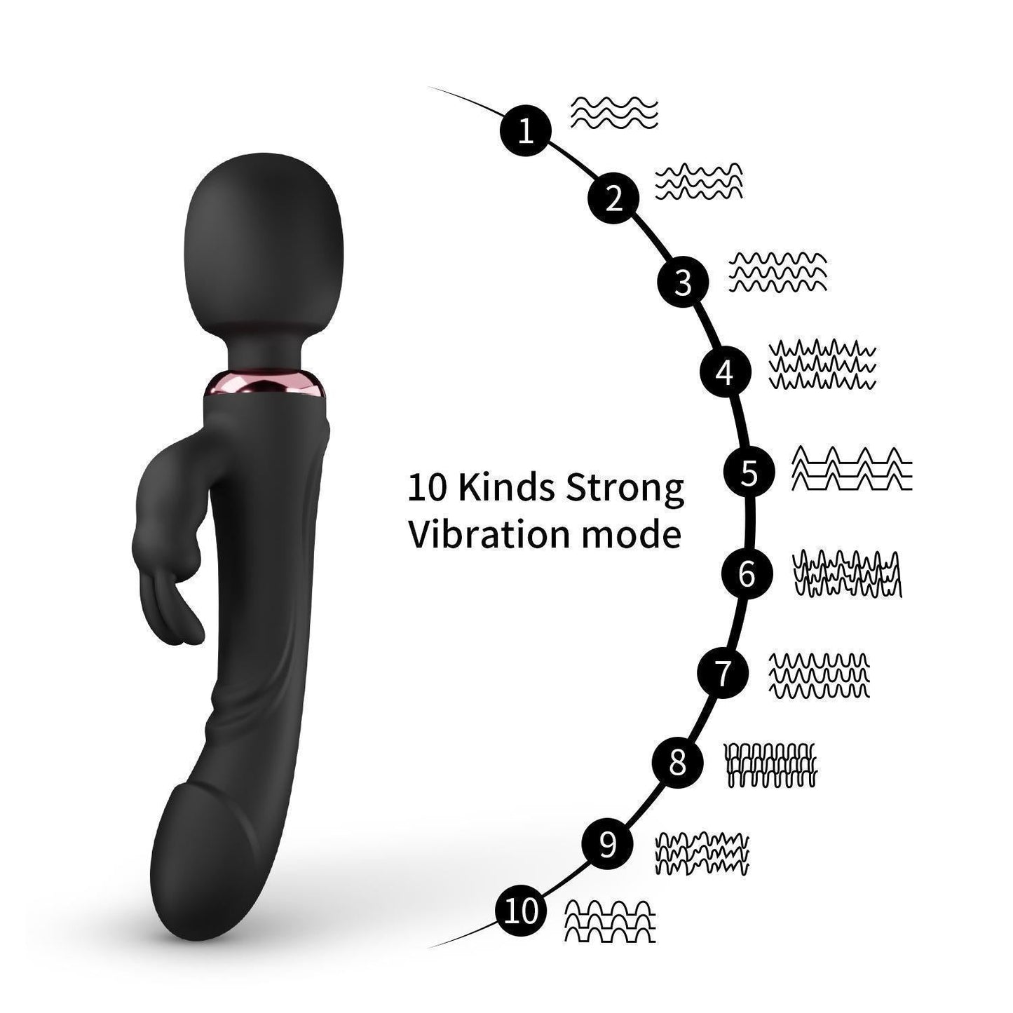 The black realistic penis head rabbit female vibrator has 10 vibration modes