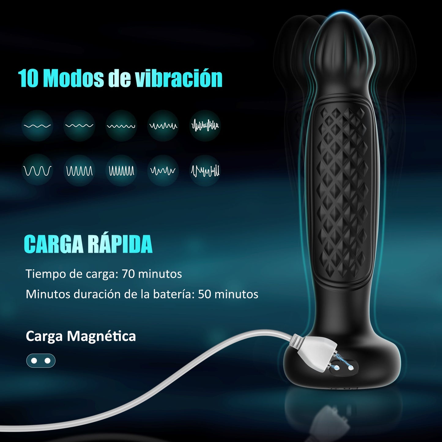 The black simulated silicone electric plug has 10 vibration modes